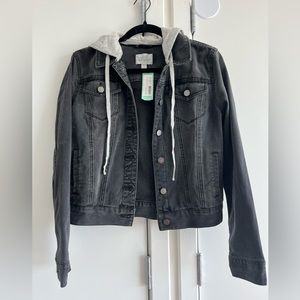 🆕 Black/grey denim jacket with detachable terry hood
